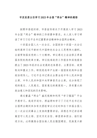 市发改委主任学习2023年全国“两会”精神的感悟