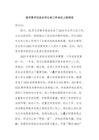 某市委书记在全市公安工作会议上的讲话