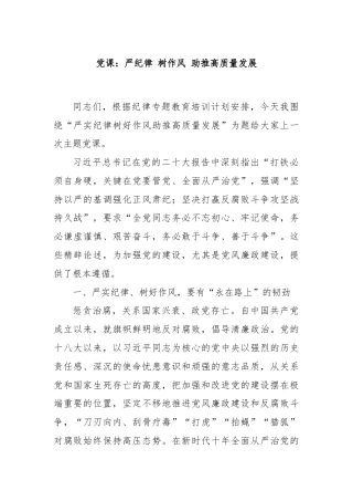 党课：严纪律 树作风 助推高质量发展