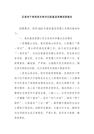 区委老干部局党支部书记抓基层党建述职报告