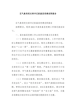区气象局党支部书记抓基层党建述职报告