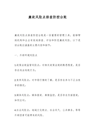 廉政风险点排查防控台账