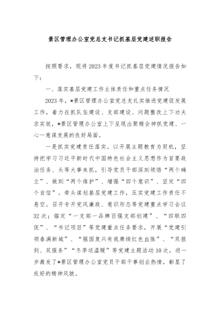 景区管理办公室党总支书记抓基层党建述职报告