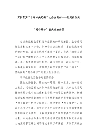 贯彻落实二十届中央纪委二次全会精神——切实担负起“两个维护”重大政治责任