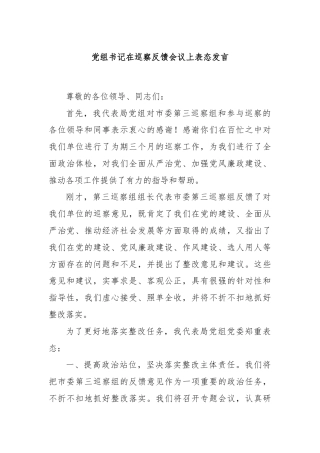 党组书记在巡察反馈会议上表态发言