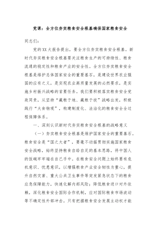党课：全方位夯实粮食安全根基确保国家粮食安全