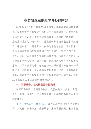 市委督查室跟班学习心得体会