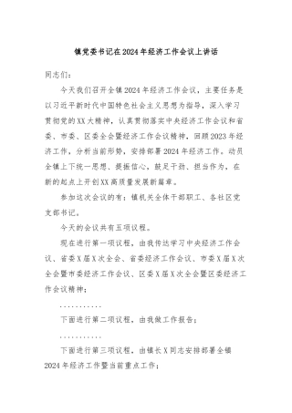 镇党委书记在2024年经济工作会议上讲话