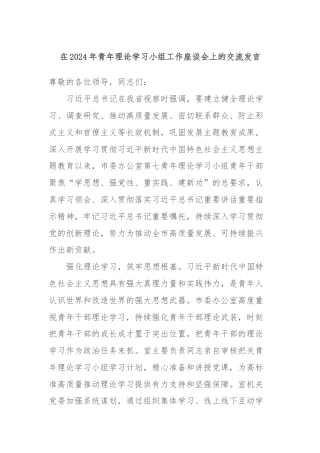在2024年青年理论学习小组工作座谈会上的交流发言