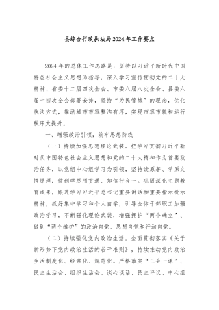 县综合行政执法局2024年工作要点