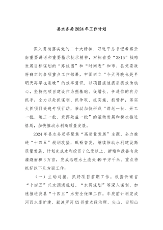 县水务局2024年工作计划