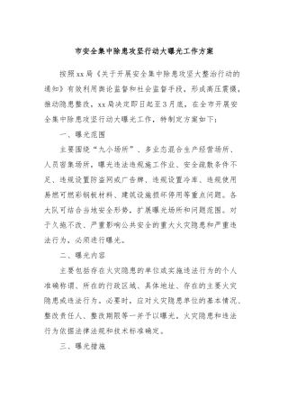 市安全集中除患攻坚行动大曝光工作方案