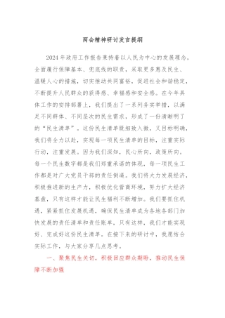 两会精神研讨发言提纲