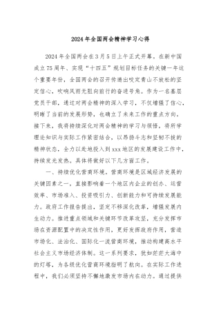 2024年全国两会精神学习心得