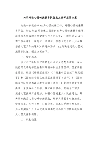 关于建设心理健康服务队伍及工作开展的方案