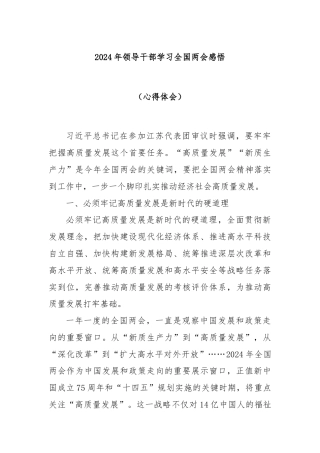 2024年领导干部学习全国两会感悟（心得体会）