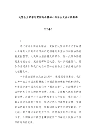 民营企业家学习贯彻两会精神心得体会发言材料集锦（12条）