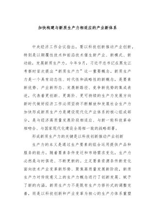 加快构建与新质生产力相适应的产业新体系