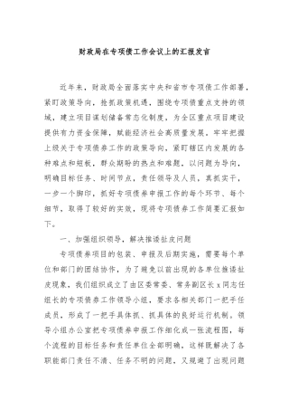 财政局在专项债工作会议上的汇报发言