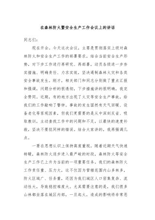 在森林防火暨安全生产工作会议上的讲话