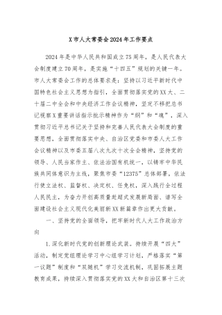 X市人大常委会2024年工作要点