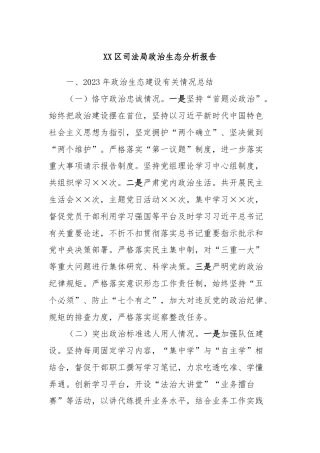 XX区司法局政治生态分析报告