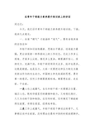在青年干部能力素养提升培训班上的讲话