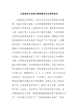 全面推动乡村振兴确保粮食安全调研报告