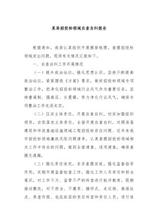 某局招投标领域自查自纠报告
