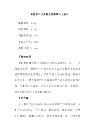 党组织书记抓基层党建项目立项书2