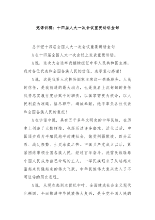 党课讲稿：十四届人大一次会议重要讲话金句