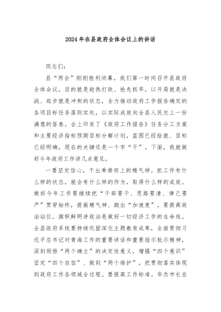 2024年在县政府全体会议上的讲话
