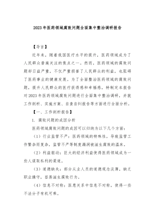 2023年医药领域腐败问题全面集中整治调研报告