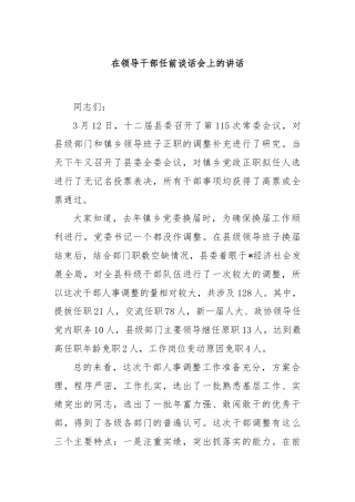 在领导干部任前谈话会上的讲话