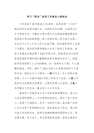 学习“两会”政府工作报告心得体会