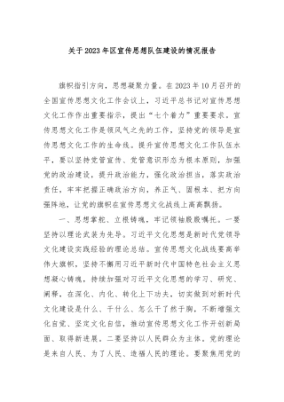 关于2023年区宣传思想队伍建设的情况报告
