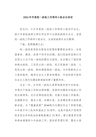 2024年市委统一战线工作领导小组会议讲话