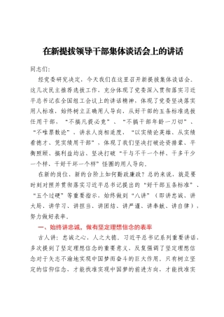 在新提拔领导干部集体谈话会上的讲话