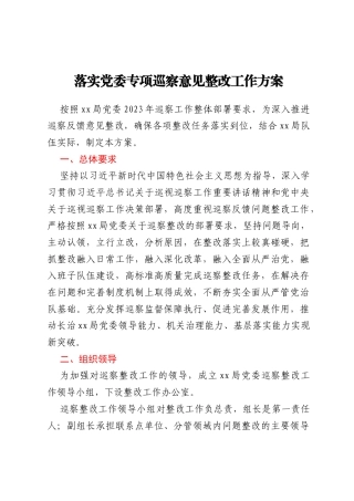 落实党委专项巡察意见整改工作方案