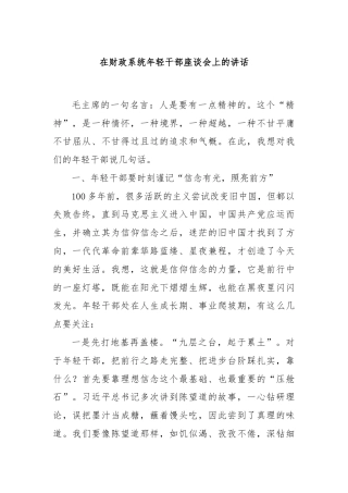 在财政系统年轻干部座谈会上的讲话