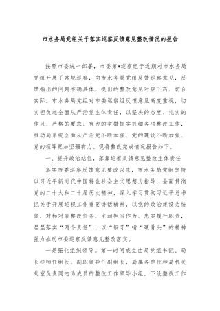 市水务局党组关于落实巡察反馈意见整改情况的报告