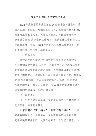 市局党组2024年党建工作要点