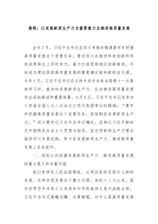 感悟：以发展新质生产力为重要着力点推进高质量发展