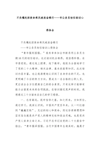 不负嘱托担使命乘风破浪奋楫行——市公务员初任培训心得体会