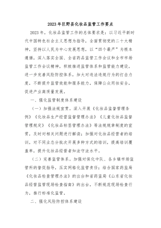 2023年巨野县化妆品监管工作要点