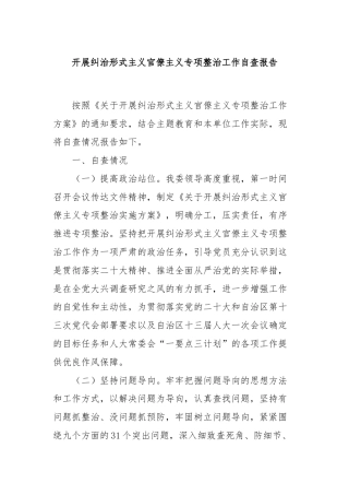 开展纠治形式主义官僚主义专项整治工作自查报告