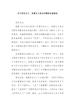 关于形式主义、官僚主义突出问题的自查报告