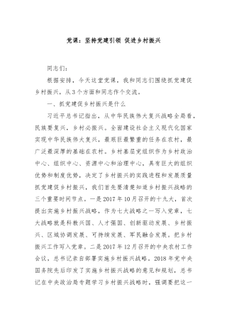 党课：坚持党建引领 促进乡村振兴