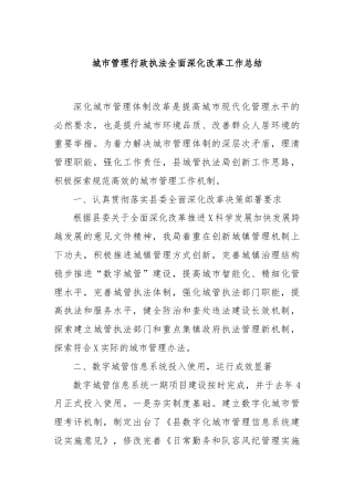 城市管理行政执法全面深化改革工作总结