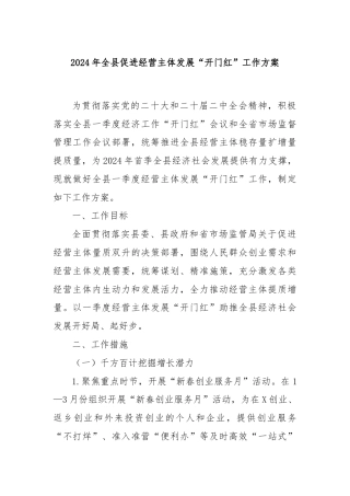 2024年全县促进经营主体发展“开门红”工作方案